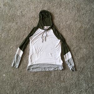 Knit women's hoodie with stripes.